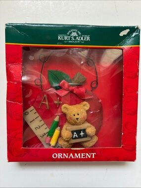 Kurt S Adler Teacher Gift Red Apple Teddy Bear A+ School Ornament